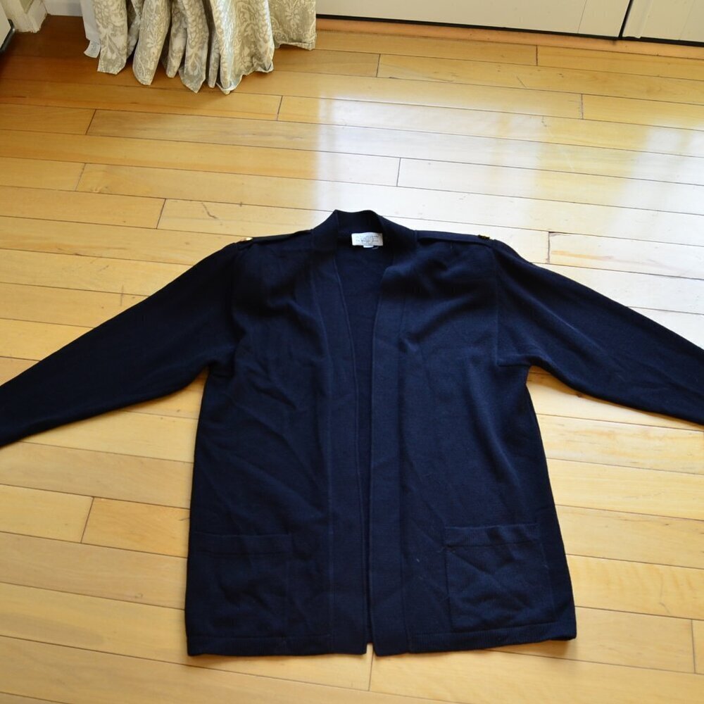 St. John Womens M Black Santana Knit Long Sleeve Open Cardigan
